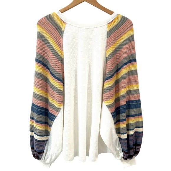 Free People Rainbow Dreams Pullover thermal Knit Top S white multi oversized - Picture 2 of 11
